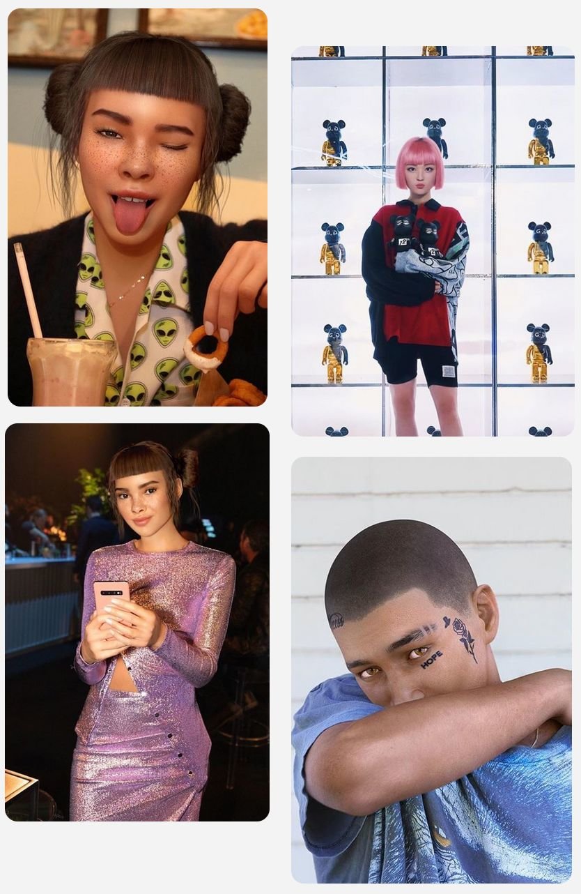A collage of CGI influencers.