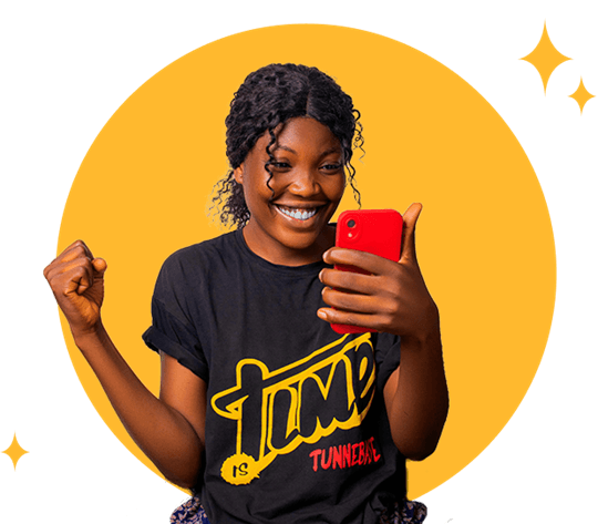 Cheerful woman in Utah reviews loan approval on her smartphone