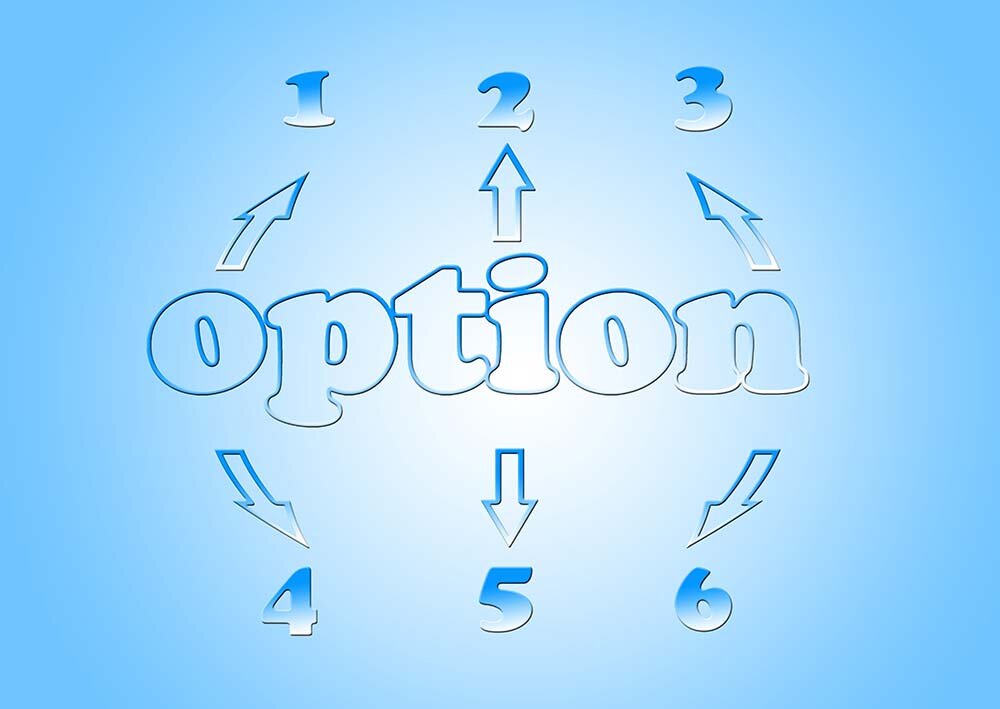 A blue illustration of different options 