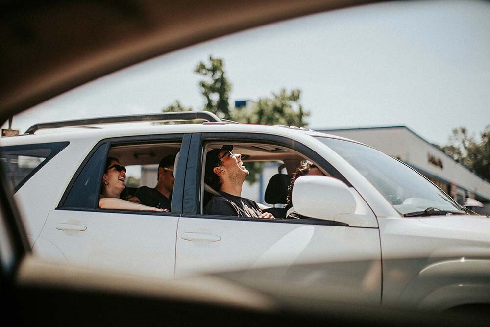 A group of friends carpooling