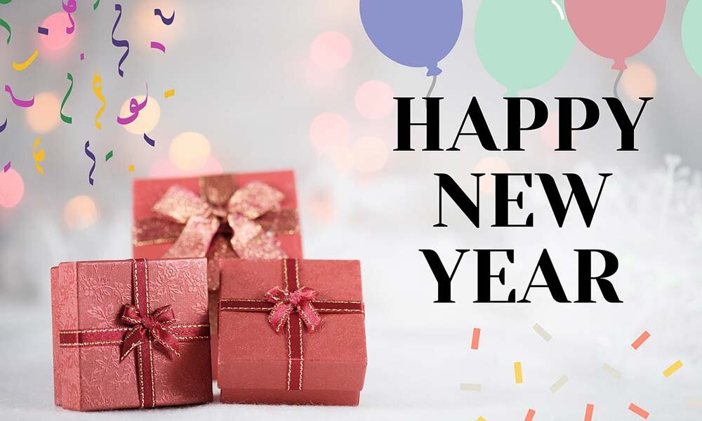 A happy new year illustration with decor and gift packages