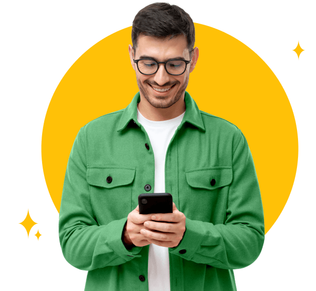 Smiling man applying for a loan from a smartphone