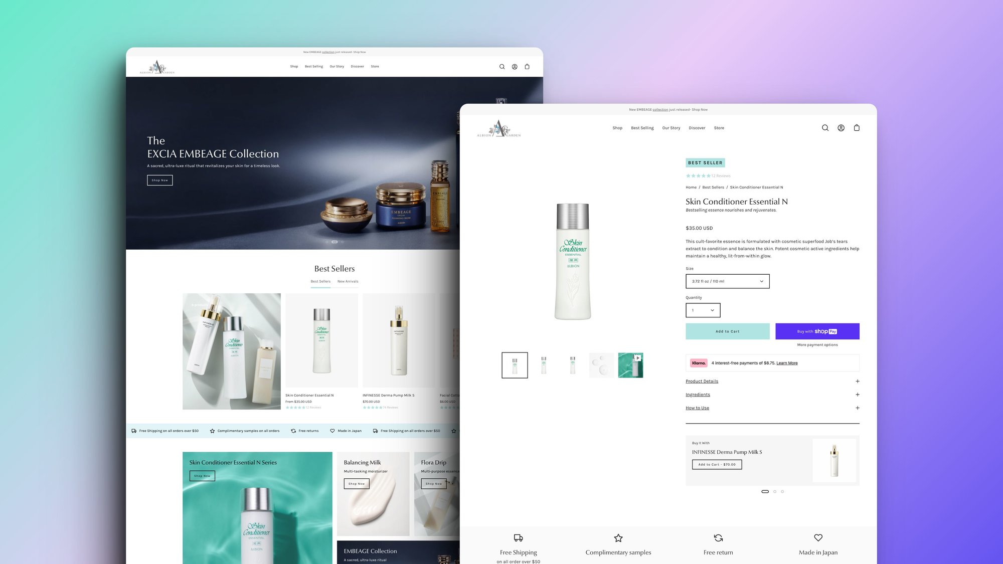 Home and product page of Albion Garden site