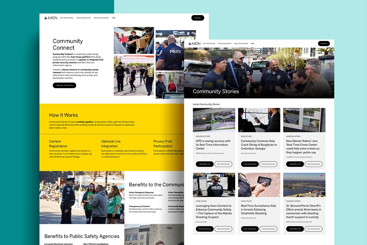 Axon Community Connect website shown on desktop.