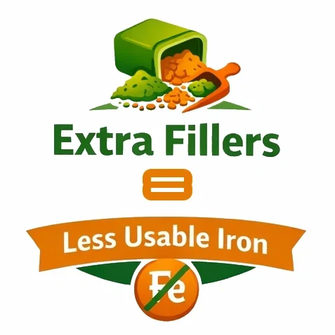 Traditional iron pills with extra fillers resulting in less usable iron absorption