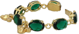Twins Charm Bracelet with Green + White Quartz in Gold