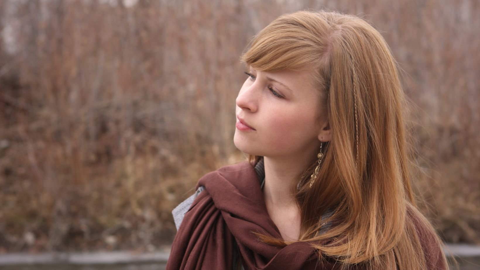 Woman with fall colored hair