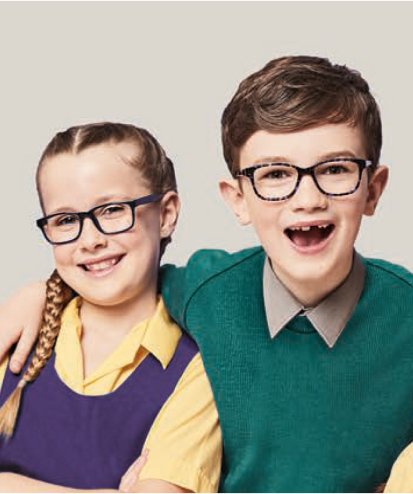 young boy and girl wearing children's glasses