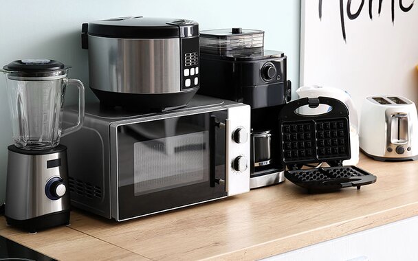 Different household appliances in the kitchen.