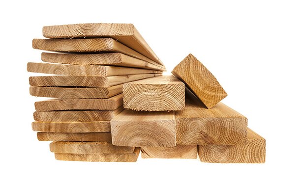 A stack of dimensional lumber in two different sizes. 