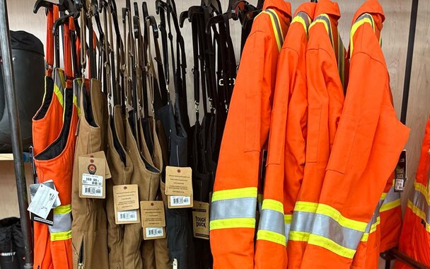 An in store display of safety workwear.