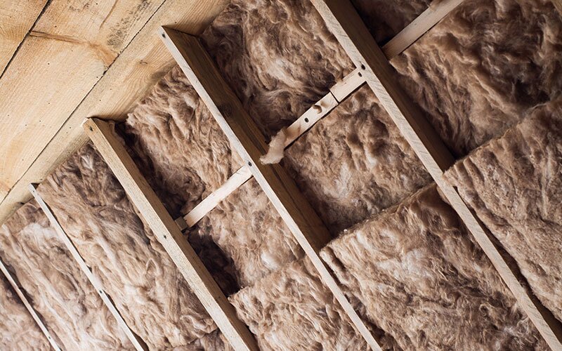 Exposed insulation that's being installed.