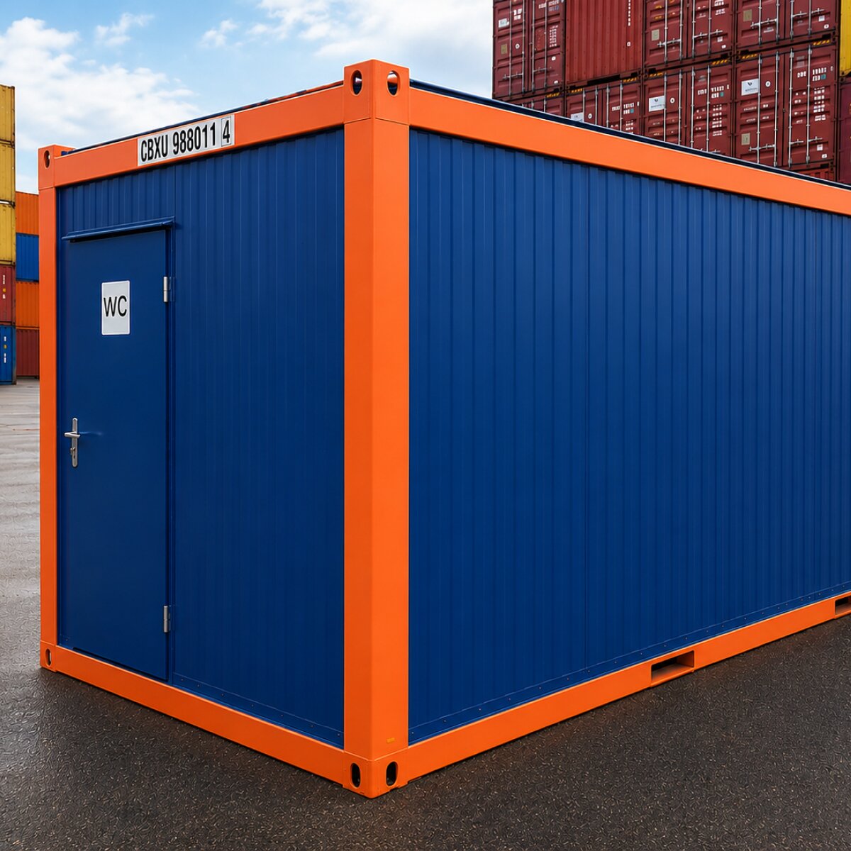 Sanitary container for temporary toilet, shower and welfare facilities