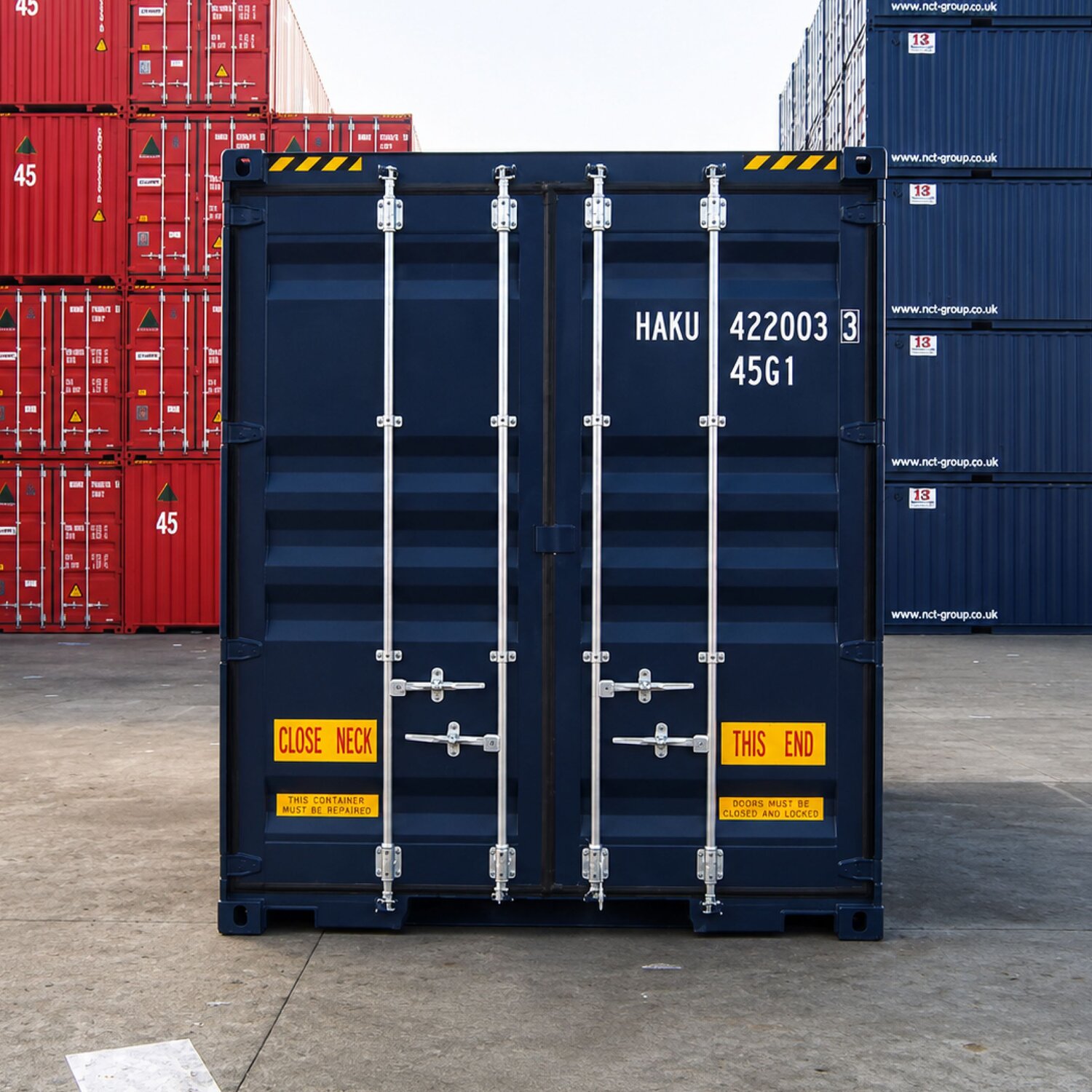Double door container with access from both ends and practical loading options