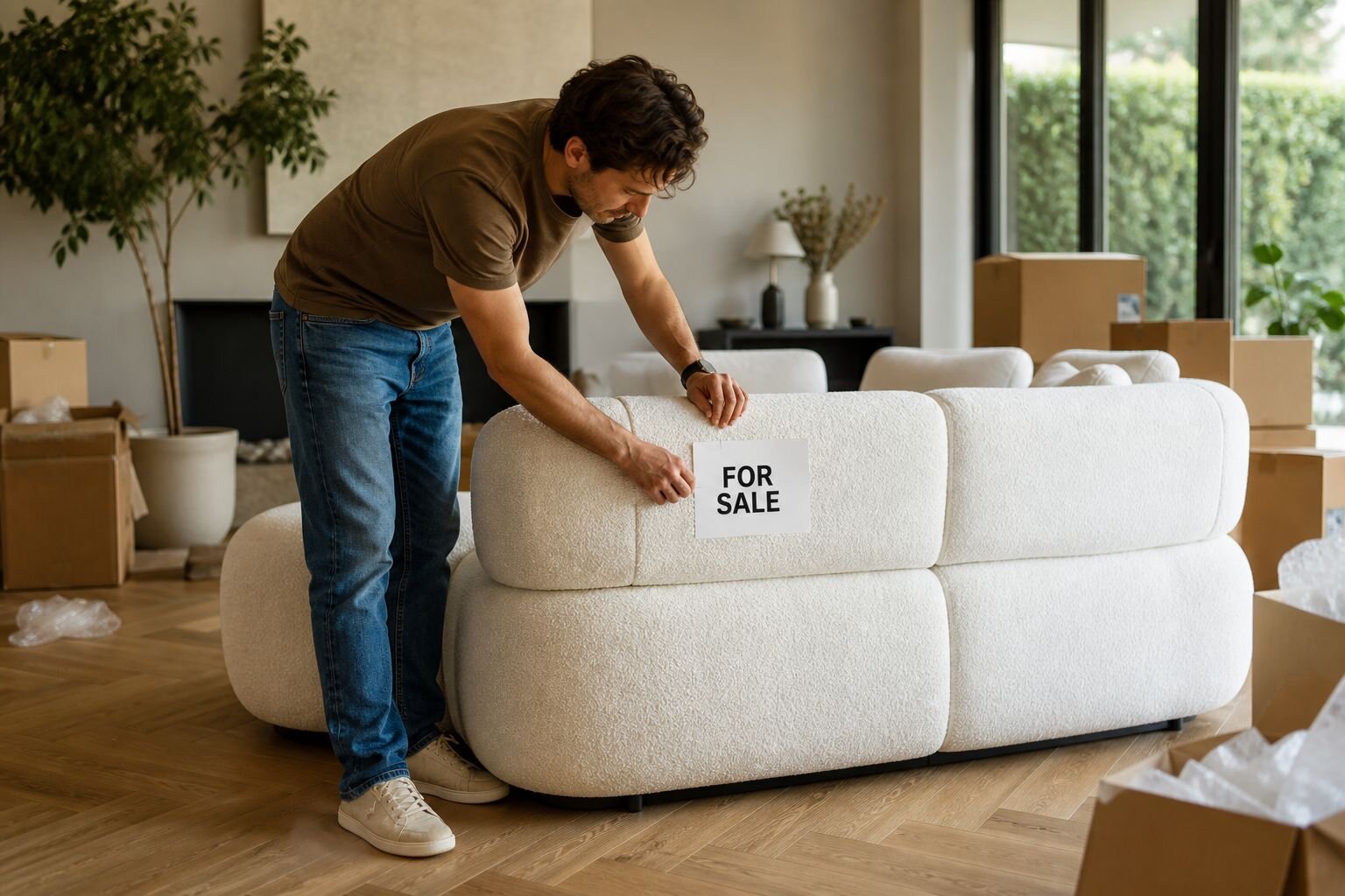 Photographing a couch in daylight to sell it before a move