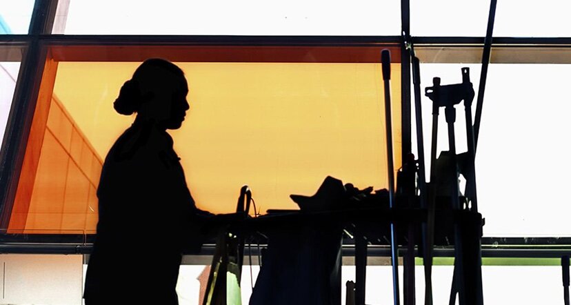 woman working in shadow