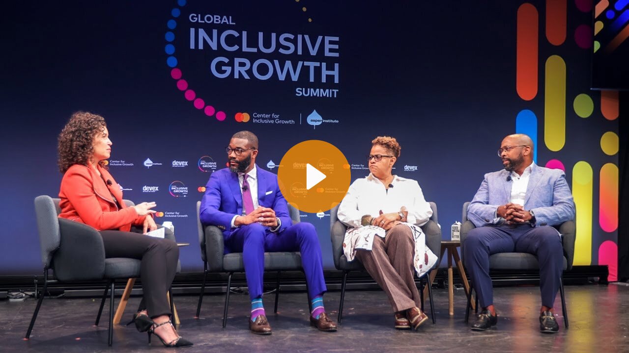 Panel of people talking from 2023 Global Inclusive Growth Summit