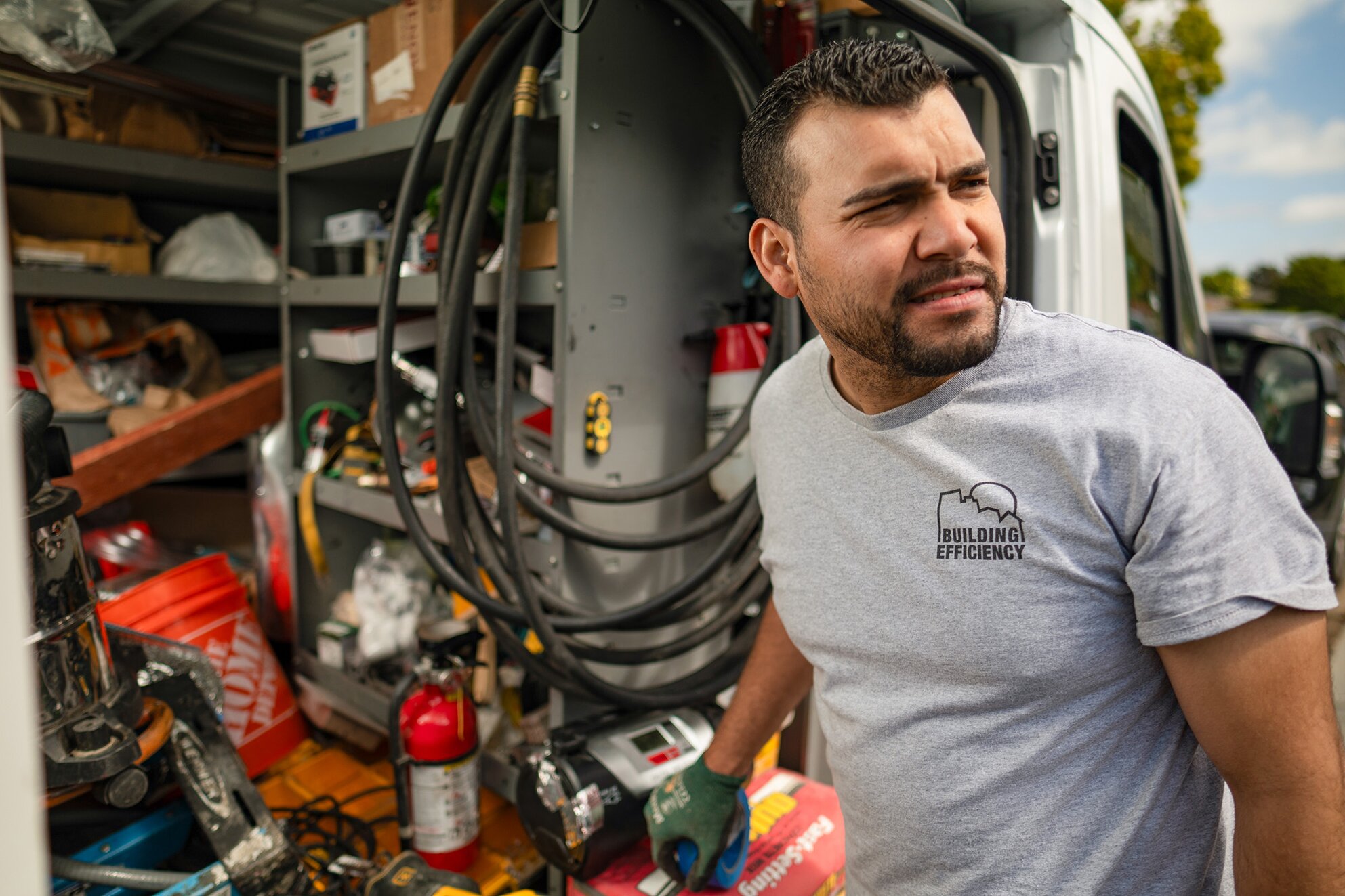 Contractor next to his van