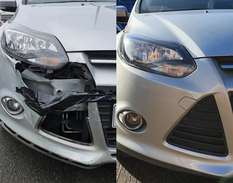 Ford Focus - Antes e depois do reparo de parachoques dianteiro