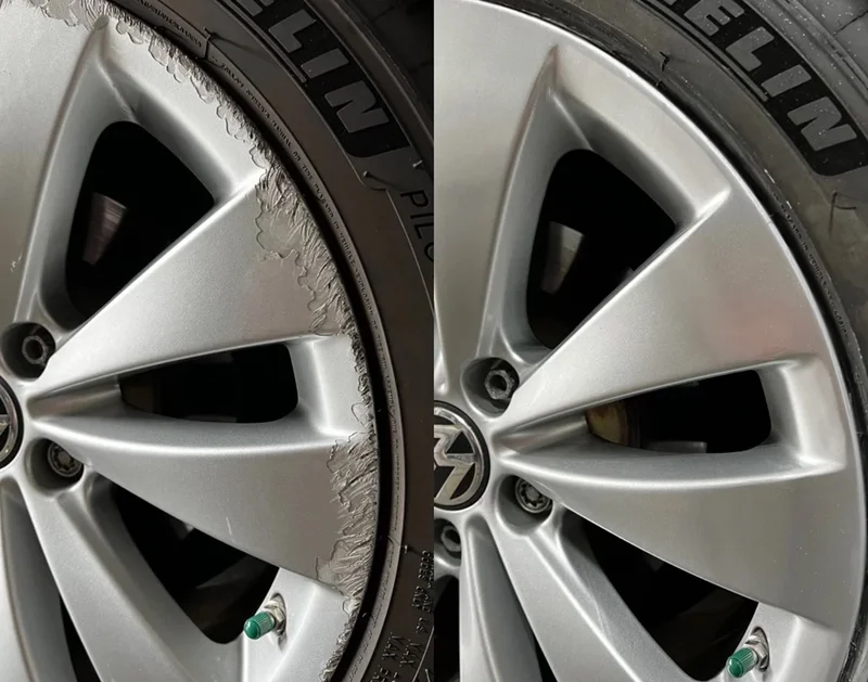 Remoção de ralados em roda VW Passat - Antes e depois da restauração