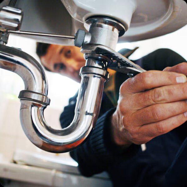 Worker fixing kitchen sink