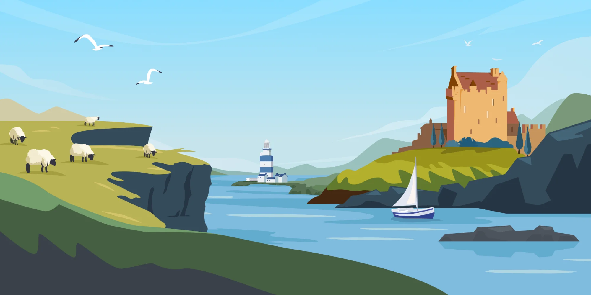 Illustrated Ireland landscape