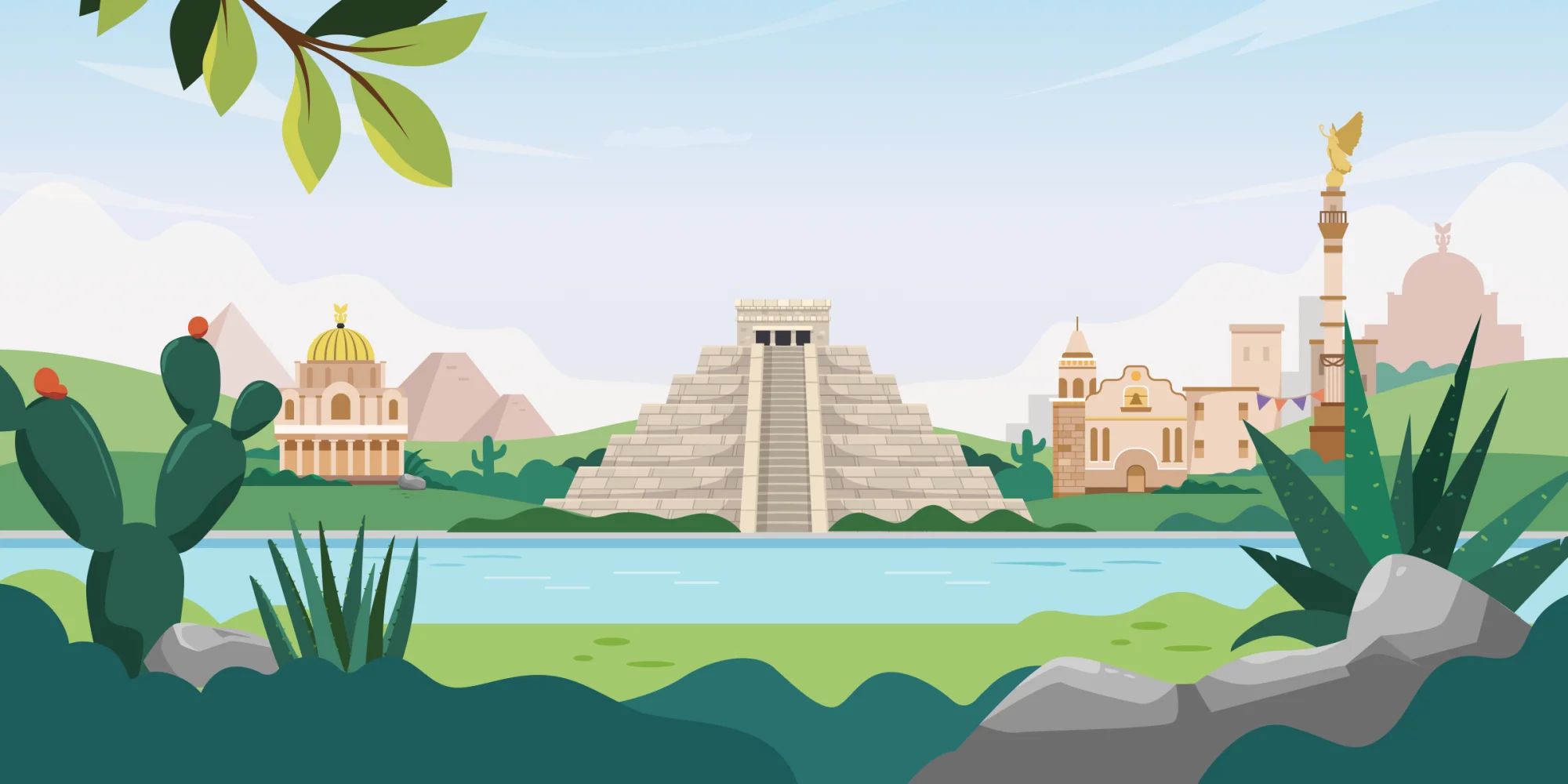 Illustrated Mexico landscape