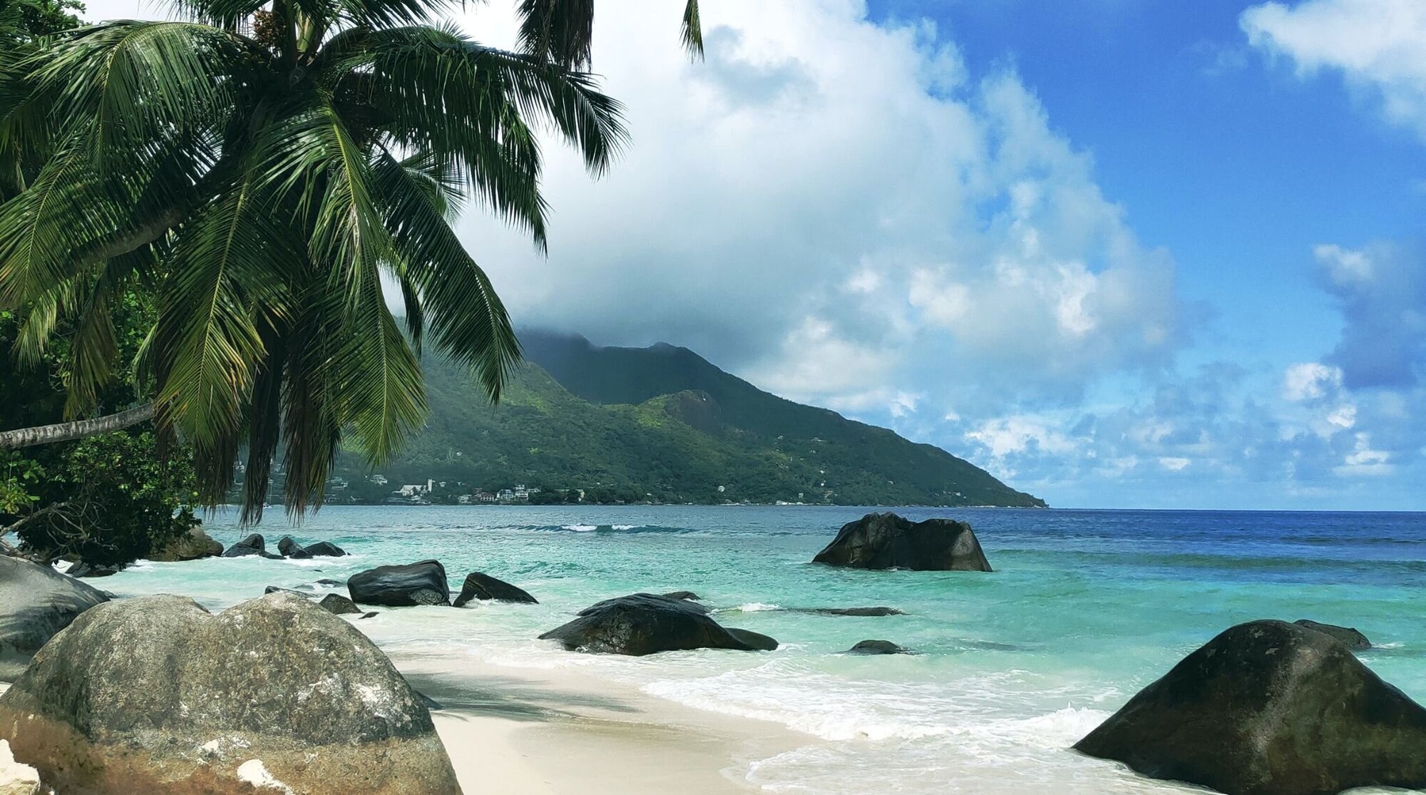 sychelles mountain and beach view
