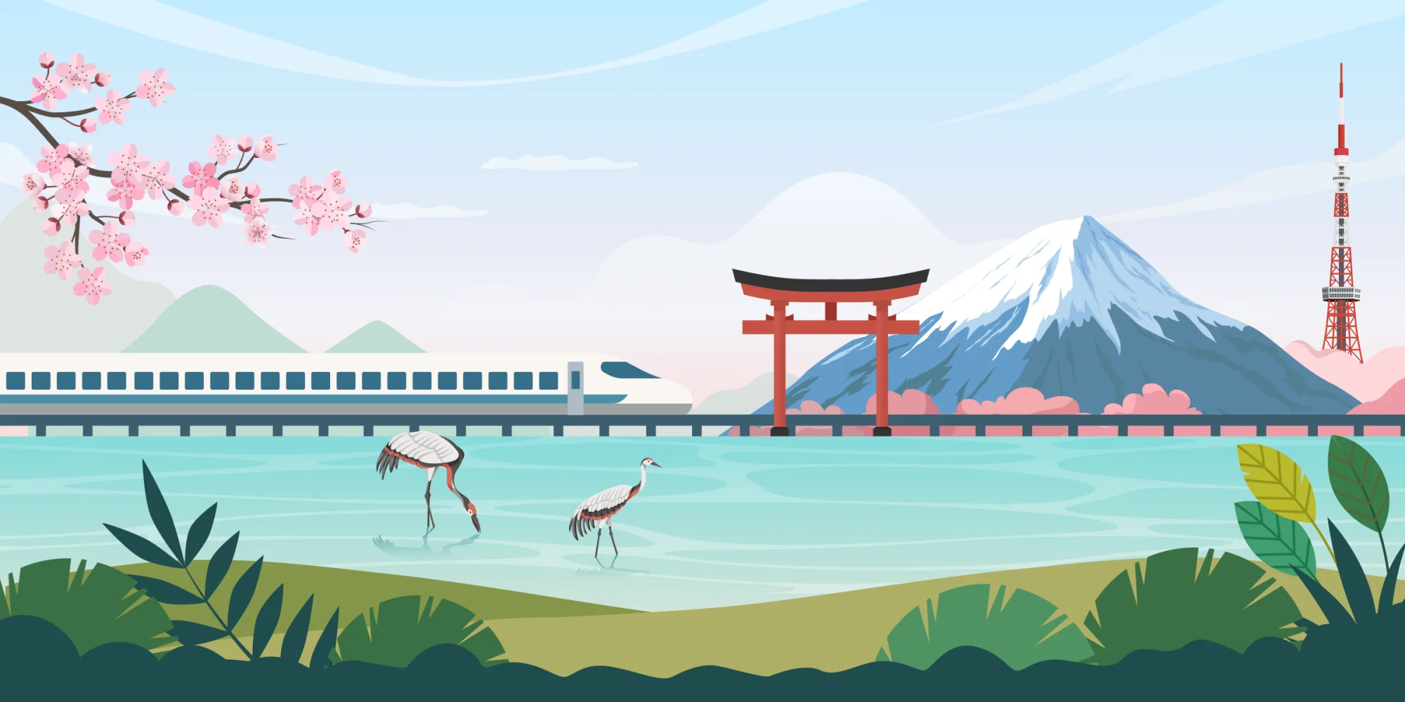 Illustrated Japan landscape