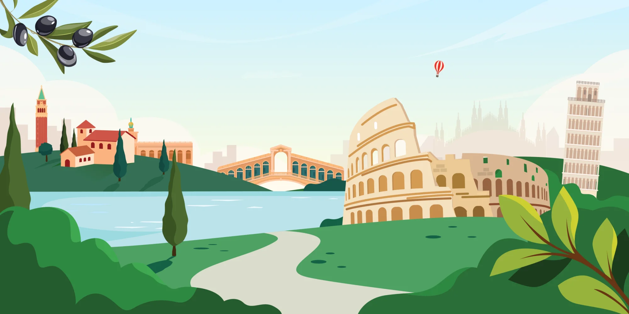 Illustrated Italy landscape