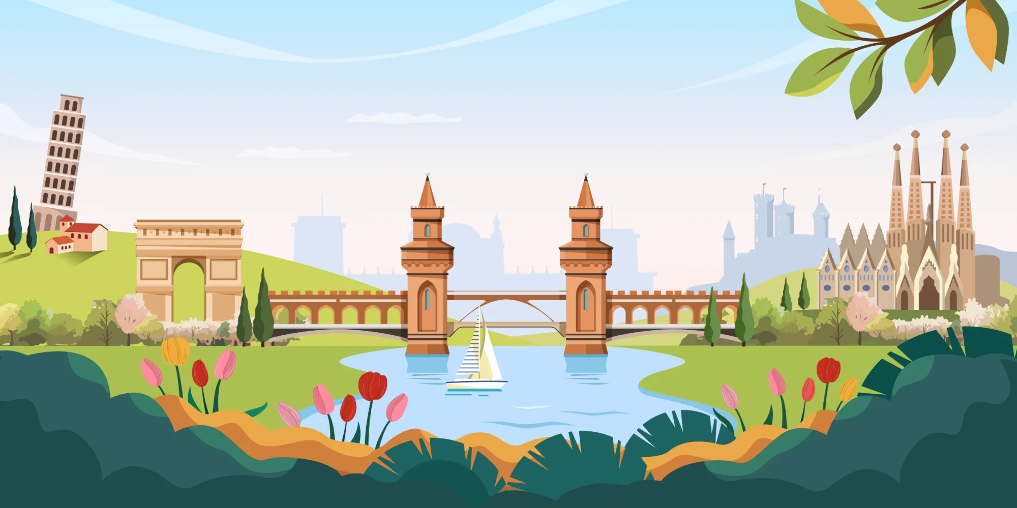 Illustrated Europe landscape