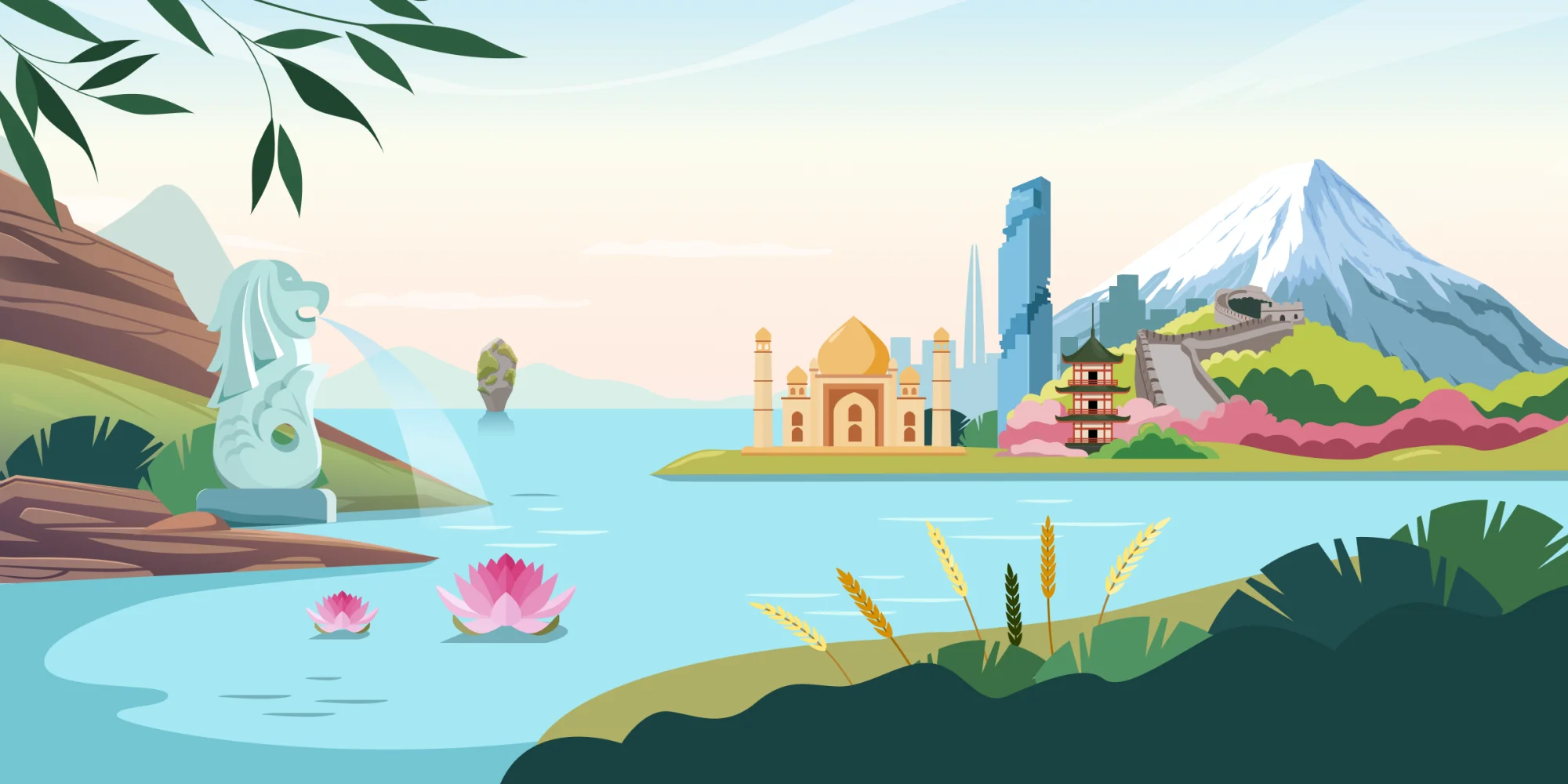 Illustrated Asia landscape