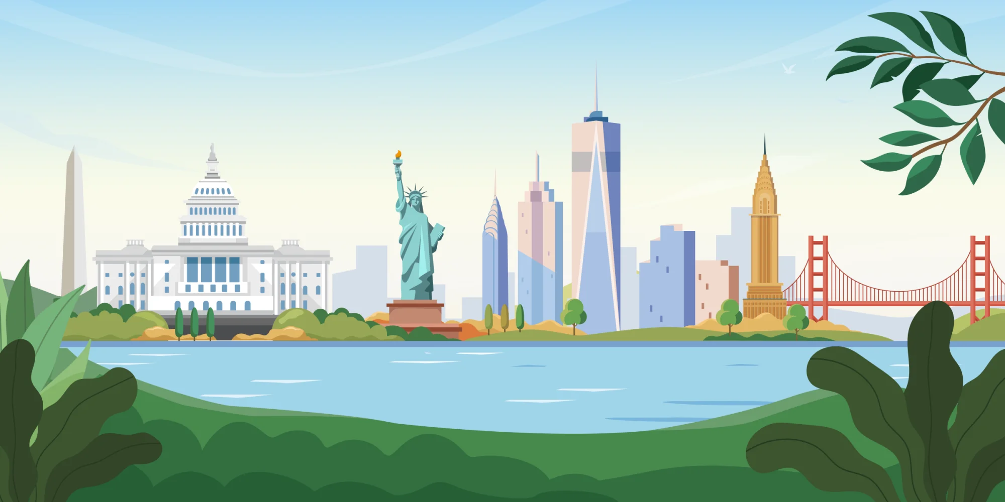 Illustrated United States landscape