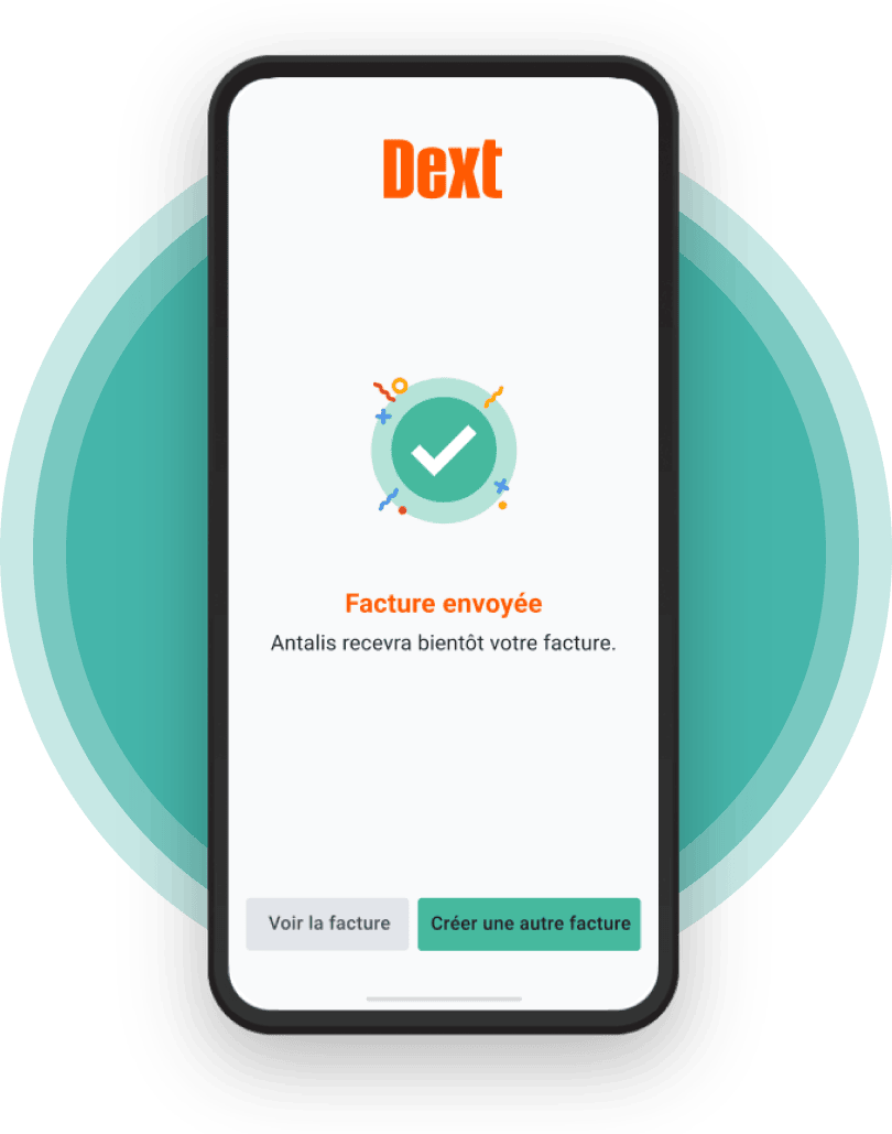 Illustration de l’application mobile Dext pour la création, l’édition et l’envoi des devis et factures
