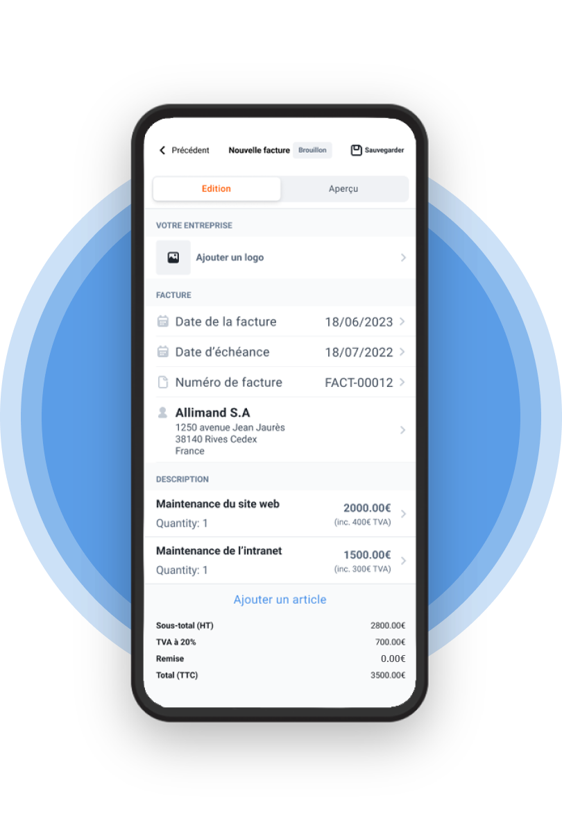 Illustration de l’application mobile Dext pour la gestion des devis, factures et notes de frais