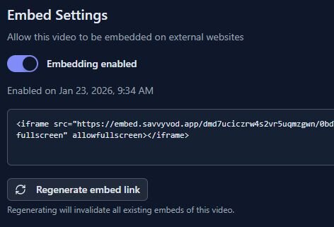 Video embed settings