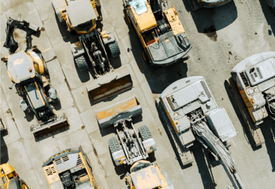 Birds eye view of a construction fleet