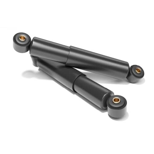 A pair of black telescopic shock absorbers stacked on one another