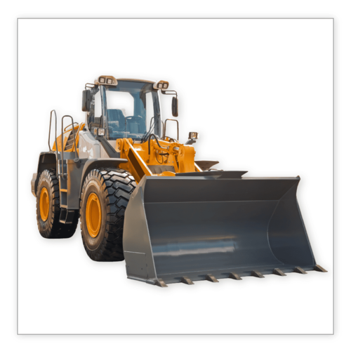 A wheel loader with a bucket attachment