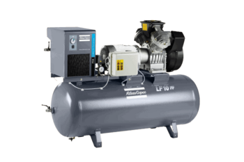 A grey Atlas Copco portable air compressor