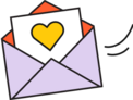 Illustration of a purple envelope and a white card with a yellow heart sticking out.