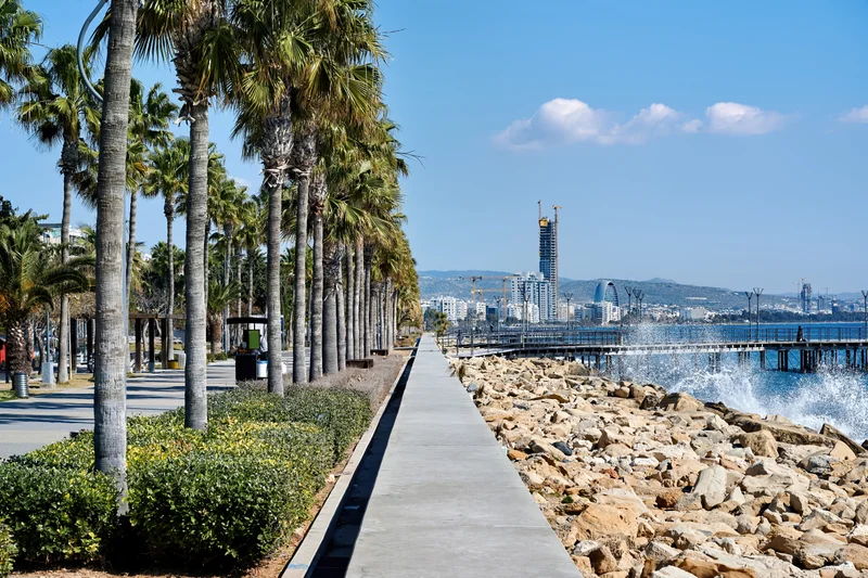 Sunny Mediterranean city pier view