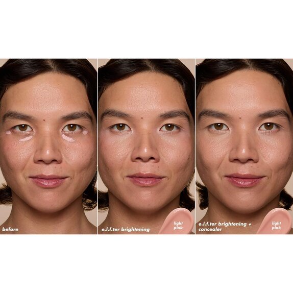 Model Before and After Applying Brightening Corrector and Concealer