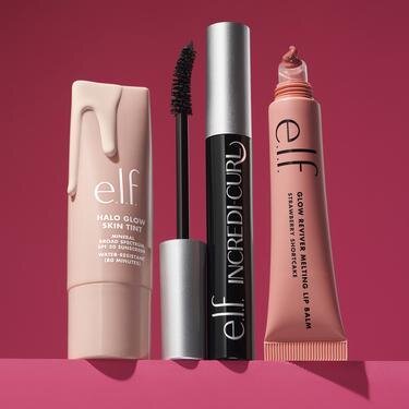 Halo glow skin tint spf 50, curling mascara, and glow reviver melting lip balm