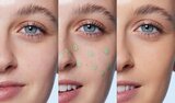 Before and after using e.l.f. green camo color corrector
