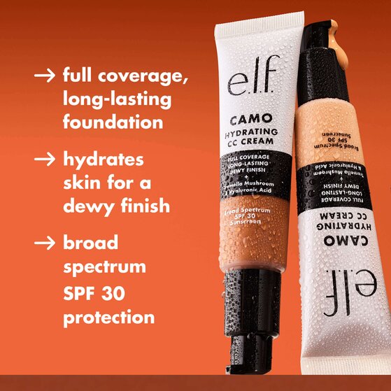 The features of both e.l.f.'s  Camo CC Creams - Full Coverage Long-Lasting Foundation