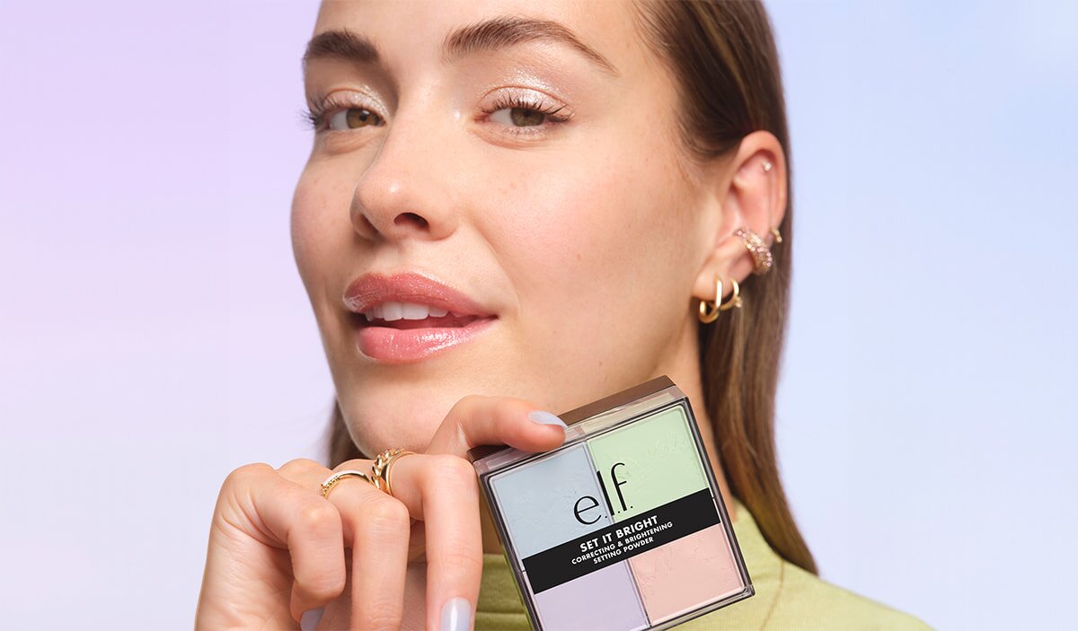 Model using e.l.f. Set It Bright Correcting and Brightening Setting Powder