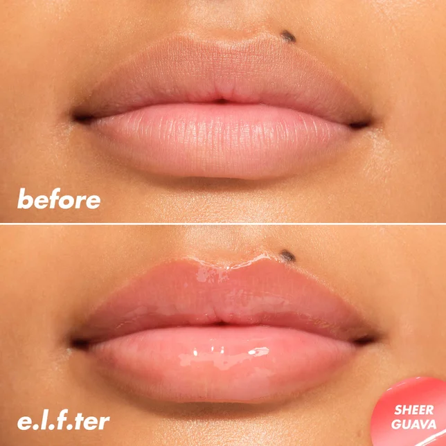 before & e.l.t.er with e.l.f. Thirst Burst Lip Treatment, shade Guava