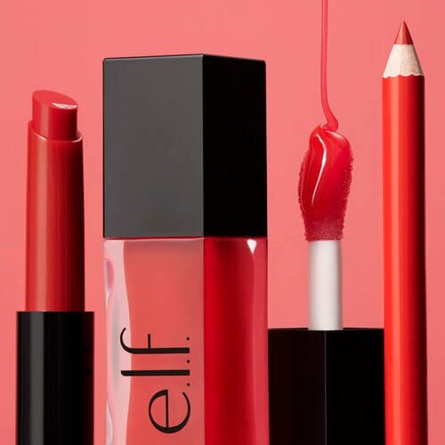 e.l.f. cosmetics Plumping Lip Pen, Lip Oil, and Lip Liner in red