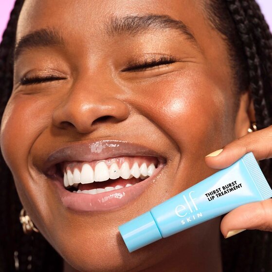 model holding peptide lip treatment